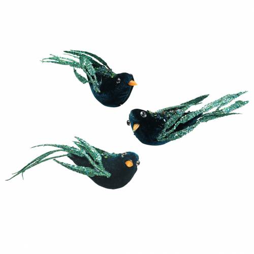 Product Christmas decoration blackbird with clip blue, glitter assorted 3pcs