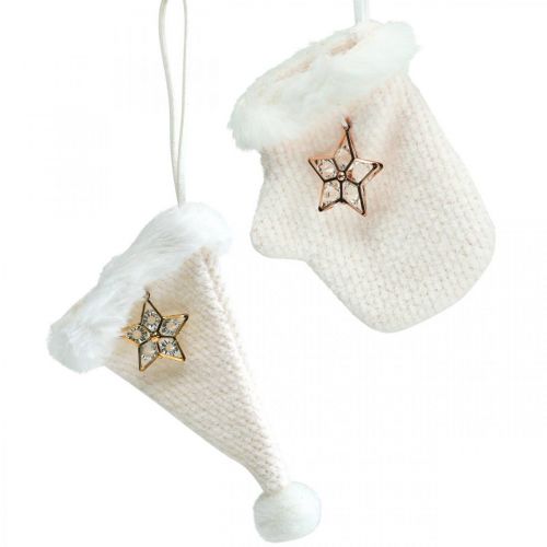 Floristik24 Christmas pendant felt glove pointed hat cream 6 pieces