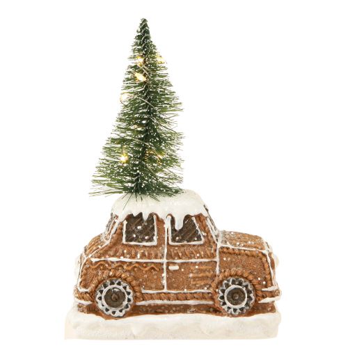 Floristik24 Christmas car with Christmas tree LED in brown white 2 pieces