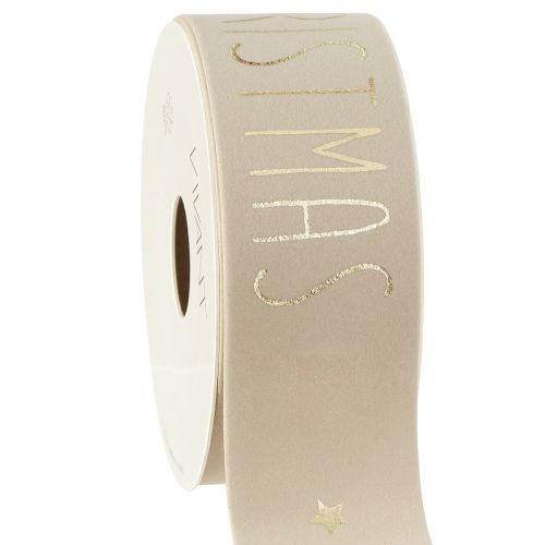 Floristik24 Christmas Ribbon Beige Velvet Merry Christmas Gold W40mm L5m
