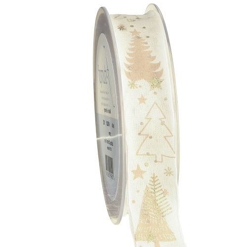 Christmas ribbon cream gold fir trees 25mm 15m