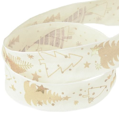 Product Christmas ribbon cream gold fir trees 25mm 15m