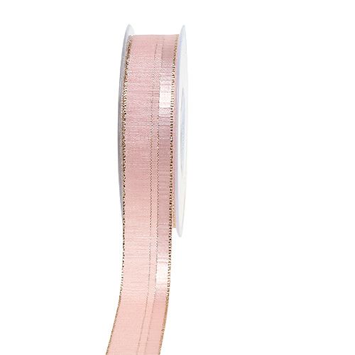 Floristik24 Christmas ribbon light pink with gold edge 25mm 20m