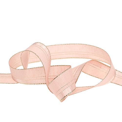 Product Christmas ribbon light pink with gold edge 25mm 20m