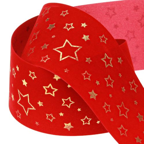 Product Christmas ribbon red ribbon with stars wire edge 60mm 20m