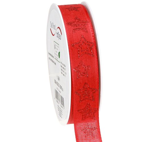 Christmas ribbon red with glittering stars ribbon 25mm 18m