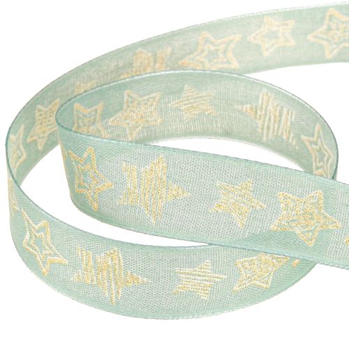 Product Christmas ribbon stars gift ribbon turquoise 25mm 18m