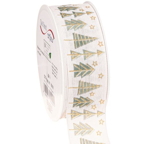 Floristik24 Christmas ribbon fir gift ribbon white gold 40mm 18m