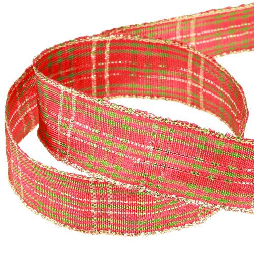 Product Christmas ribbon checked red green gold checked ribbon 25mm 20m