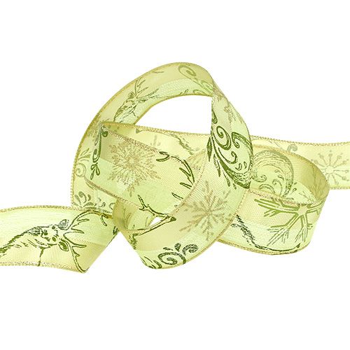 Floristik24 Christmas ribbon with deer motif Green 25mm 15m