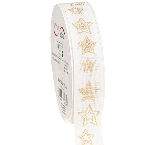 Product Christmas ribbon with star motif white gold 25mm 18m
