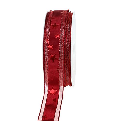 Floristik24.co.uk Christmas ribbon with stars, wire edge 25mm 18m buy