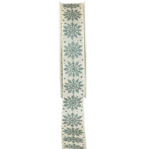 Product Christmas ribbon with snowflakes white green 25mm 20m