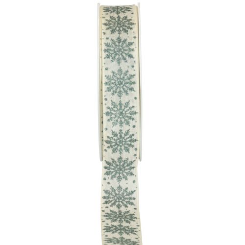Floristik24 Christmas ribbon with snowflakes white green 25mm 20m