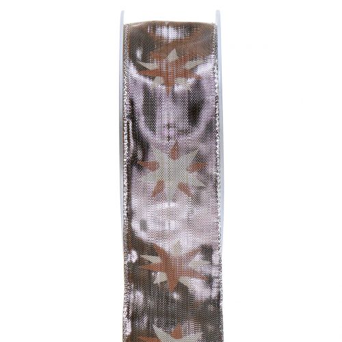 Floristik24 Christmas ribbon holographic brown, silver 40mm 20m