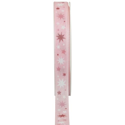 Floristik24 Ribbon Christmas gift ribbon pink star pattern 15mm 20m