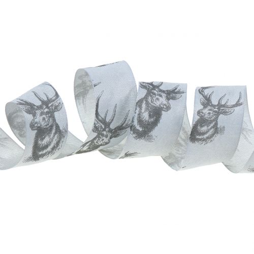 Floristik24 Christmas ribbon gray with deer motif 40mm 20m