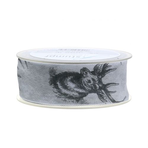 Floristik24 Christmas ribbon gray with deer motif 40mm 20m