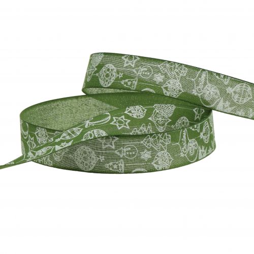 Product Deco ribbon green with Christmas motive 25mm 18m