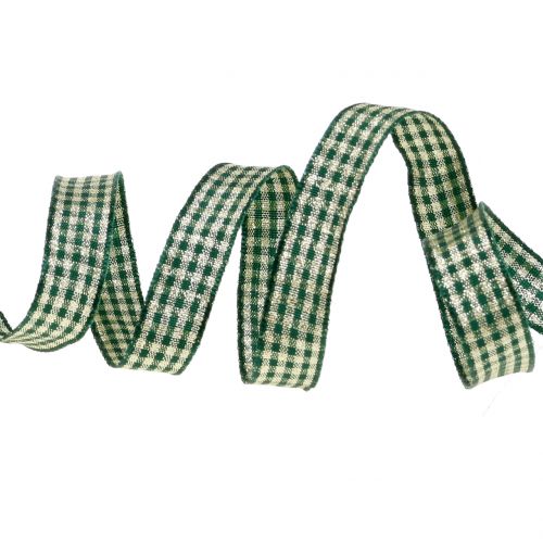 Floristik24 Christmas ribbon plaid with mica green 15mm 20m