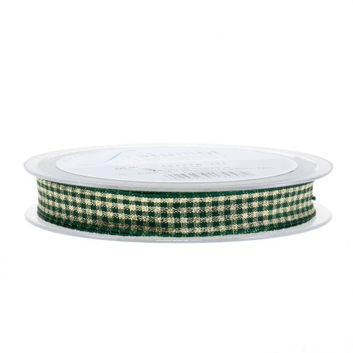 Floristik24 Christmas ribbon plaid with mica green 15mm 20m