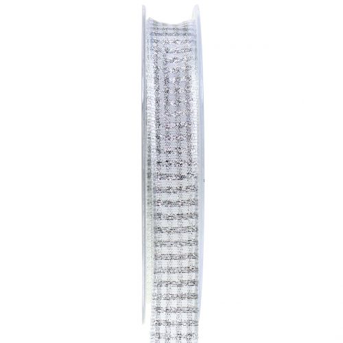 Floristik24 Christmas ribbon plaid with mica white 15mm 20m