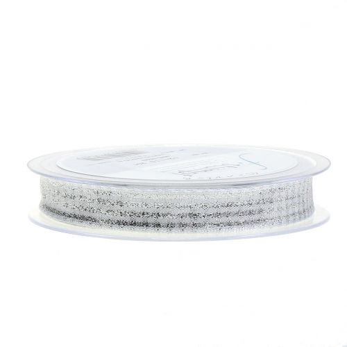 Floristik24 Christmas ribbon plaid with mica white 15mm 20m