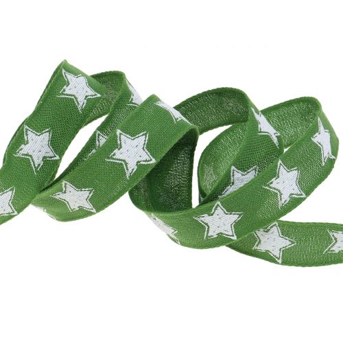 Product Christmas ribbon linen look with star green 25mm 15m