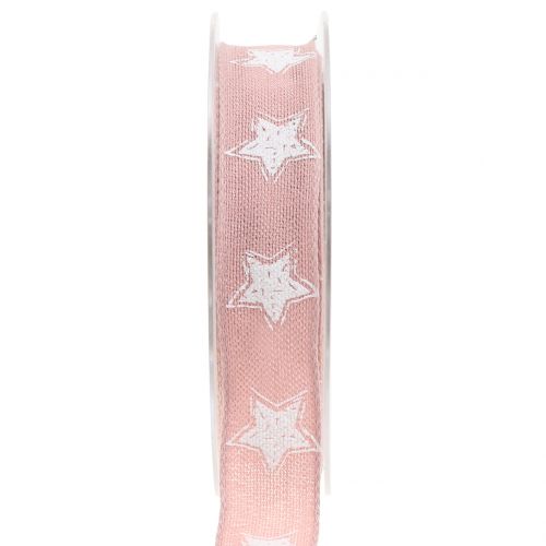 Floristik24 Christmas ribbon linen with star pink 25mm 15m