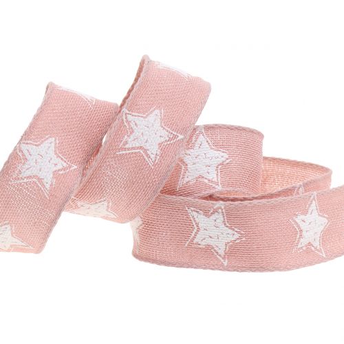 Product Christmas ribbon linen with star pink 25mm 15m