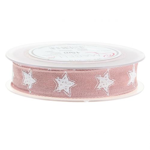 Floristik24 Christmas ribbon linen with star pink 25mm 15m