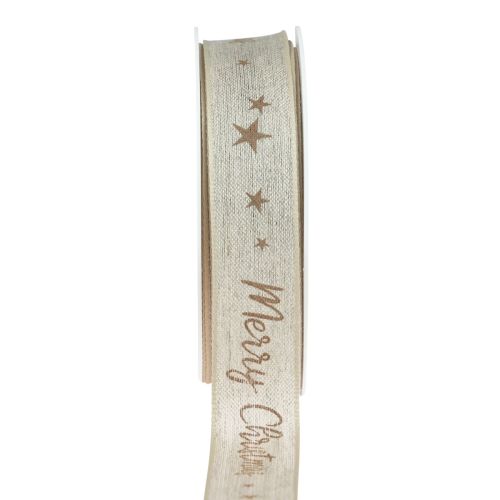 Floristik24 Christmas ribbon Merry Christmas linen ribbon brown 25mm 15m