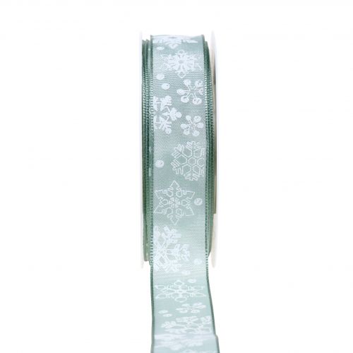 Floristik24 Christmas ribbon mint with snowflake 25mm 20m