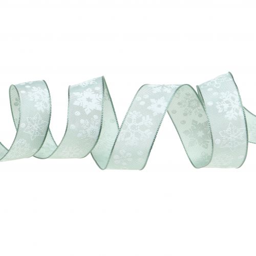 Floristik24 Christmas ribbon mint with snowflake 25mm 20m