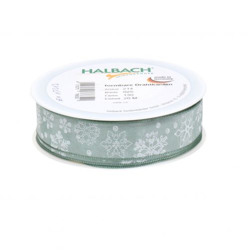 Floristik24 Christmas ribbon mint with snowflake 25mm 20m