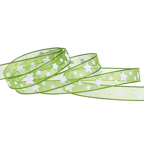 Product Christmas ribbon organza green with star 10mm 20m