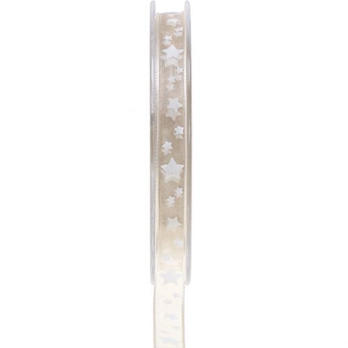Christmas ribbon organza nature with star 10mm 20m