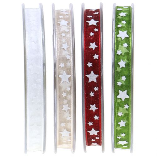 Product Christmas ribbon organza with star motif 10mm 20m