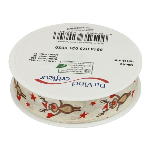 Floristik24 Christmas ribbon reindeer cream gift ribbon Christmas 25mm 20m
