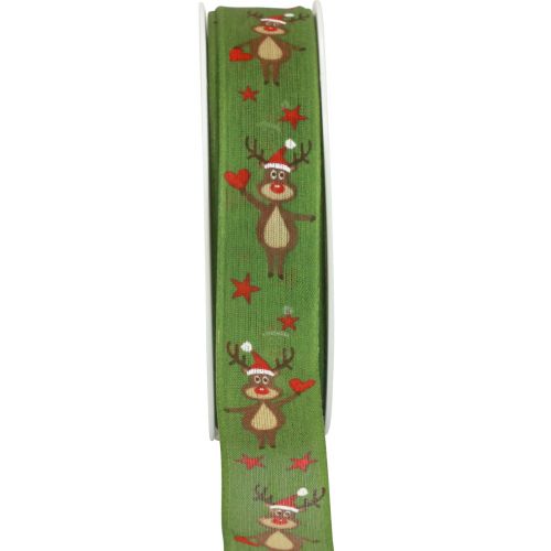 Floristik24 Christmas ribbon reindeer green Christmas ribbon 25mm 20m