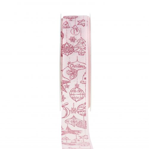 Floristik24 Deco ribbon pink with Christmas motive 25mm 18m