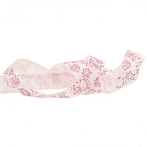 Floristik24 Deco ribbon pink with Christmas motive 25mm 18m