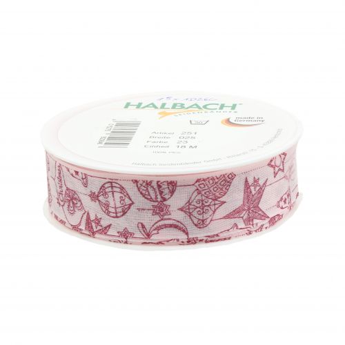 Floristik24 Deco ribbon pink with Christmas motive 25mm 18m