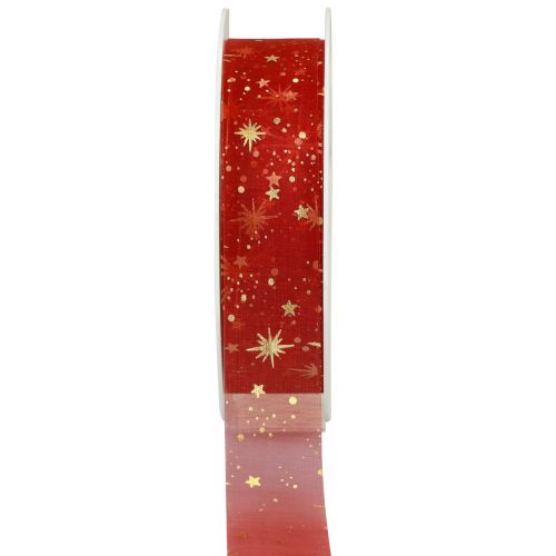 Floristik24 Ribbon Christmas, organza red star pattern 25mm 25m