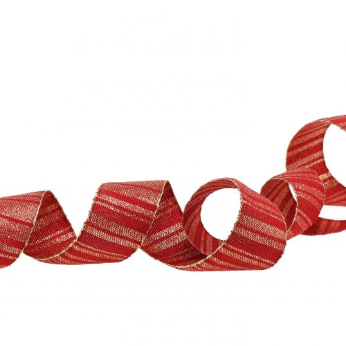 Product Christmas ribbon red with gold stripes pattern 35mm 25m