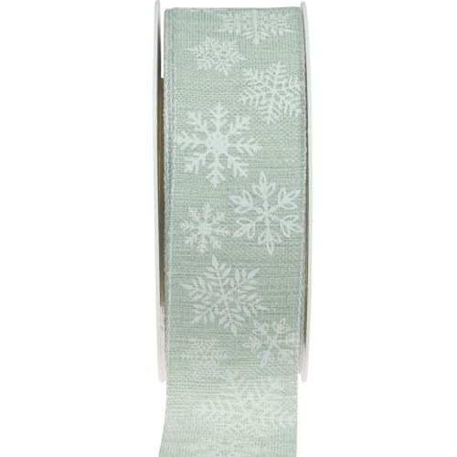 Christmas ribbon snowflake gift ribbon light green 35mm 15m