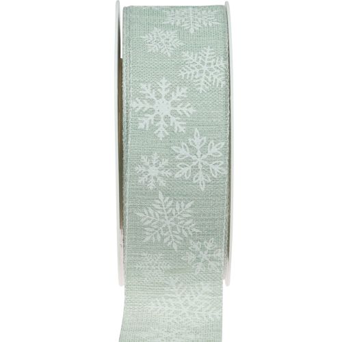 Product Christmas ribbon snowflake gift ribbon light green 35mm 15m