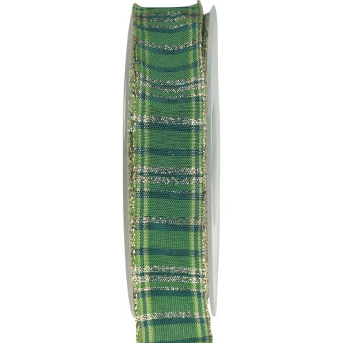 Floristik24 Decorative ribbon Scottish Christmas ribbon green gold 25mm 20m