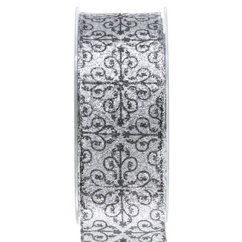 Floristik24 Christmas ribbon with ornaments silver 40mm 18m