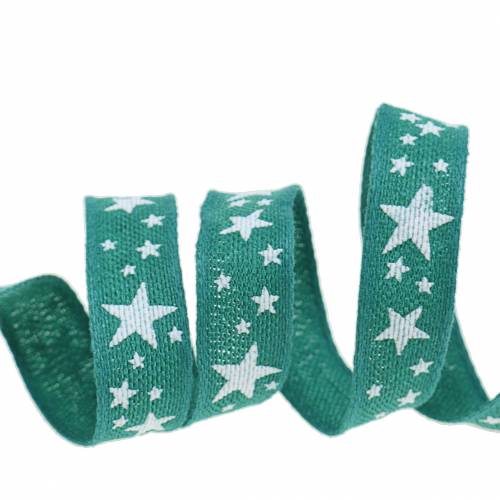 Product Jute ribbon with star motif petrol green 15mm 15m